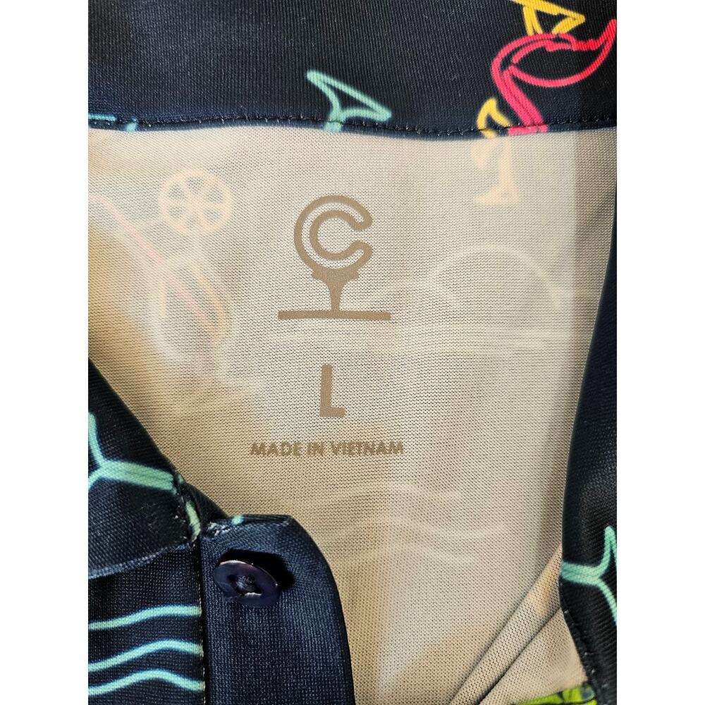 Golf Polo Caddy Cart Electric Avenue Navy Performance UPF 50 Shirt Mens Sz L - Picture 5 of 10